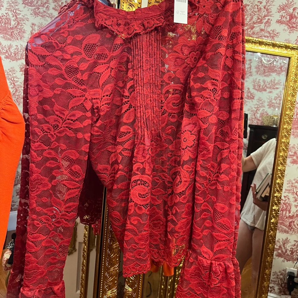 Jcrew Elegant Red Lace Blouse